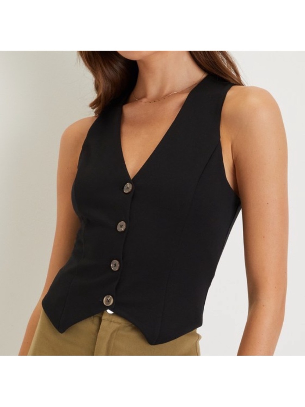 Lulu's Black Button-Front V-Neck Vest Top